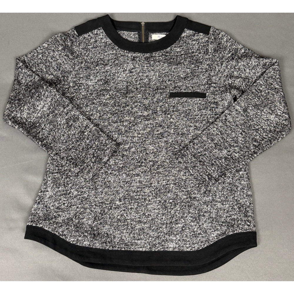 Madewell Pullover Top Womens Medium Black White Wool Blend Back Zip Pocket